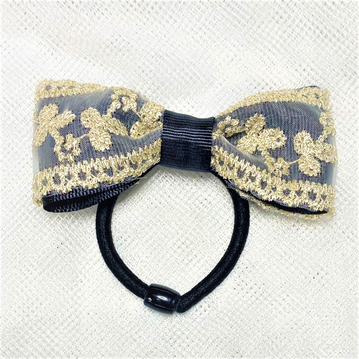 ゴシック系リボンヘアゴム レース ブラック パープル オレンジ