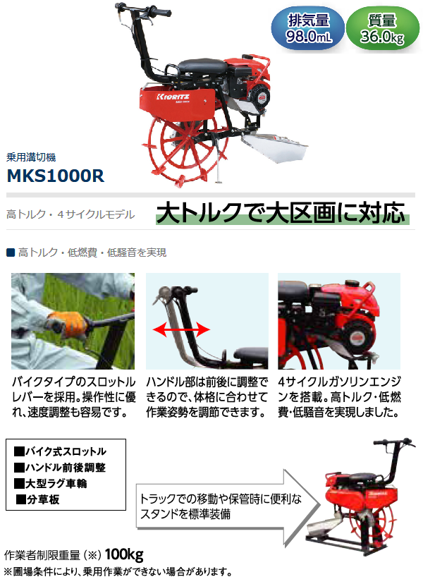 ヤマビコ 共立 4サイクルエンジン 乗用溝切機 MKS1000R 溝切機/溝切り