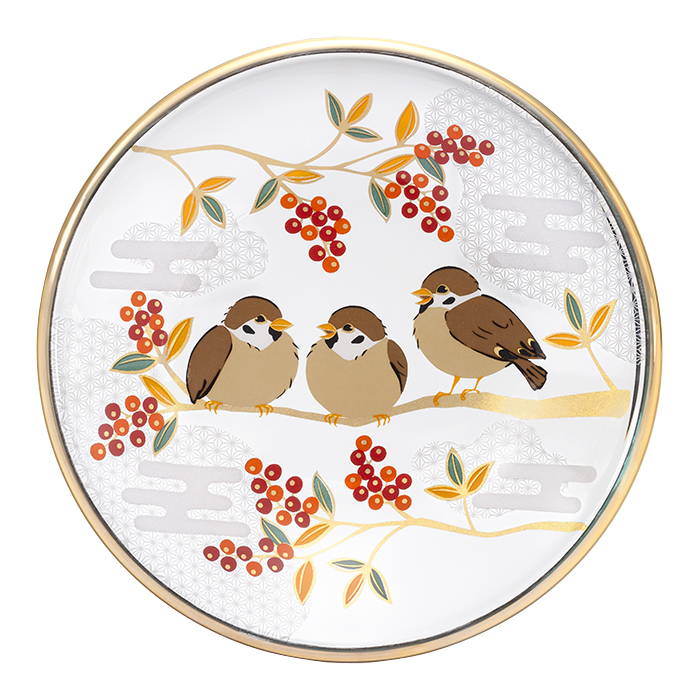 ADERIA おしゃれ 丸皿 ガラスプレート PNT 吉祥花鳥 アデリア 日本製