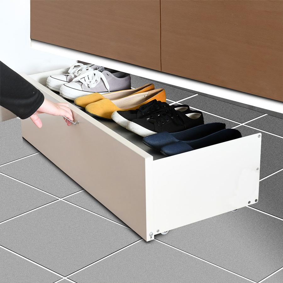 下駄箱下収納ワゴン 幅80 2325 日本製 足立製作所 8足収納 靴箱下