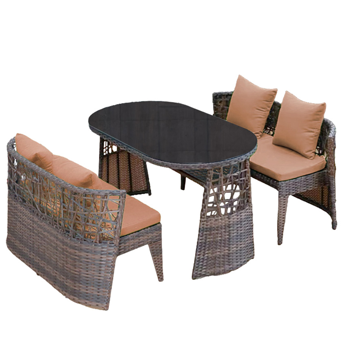 ラタン調 ガーデンファニチャー テーブルセット 4人掛け 長丸形