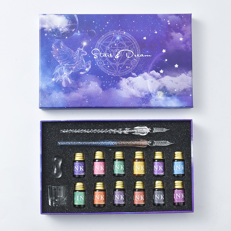 ガラスペン セット インクセット 硝子ペン 万年筆 2本 星空 お絵描き