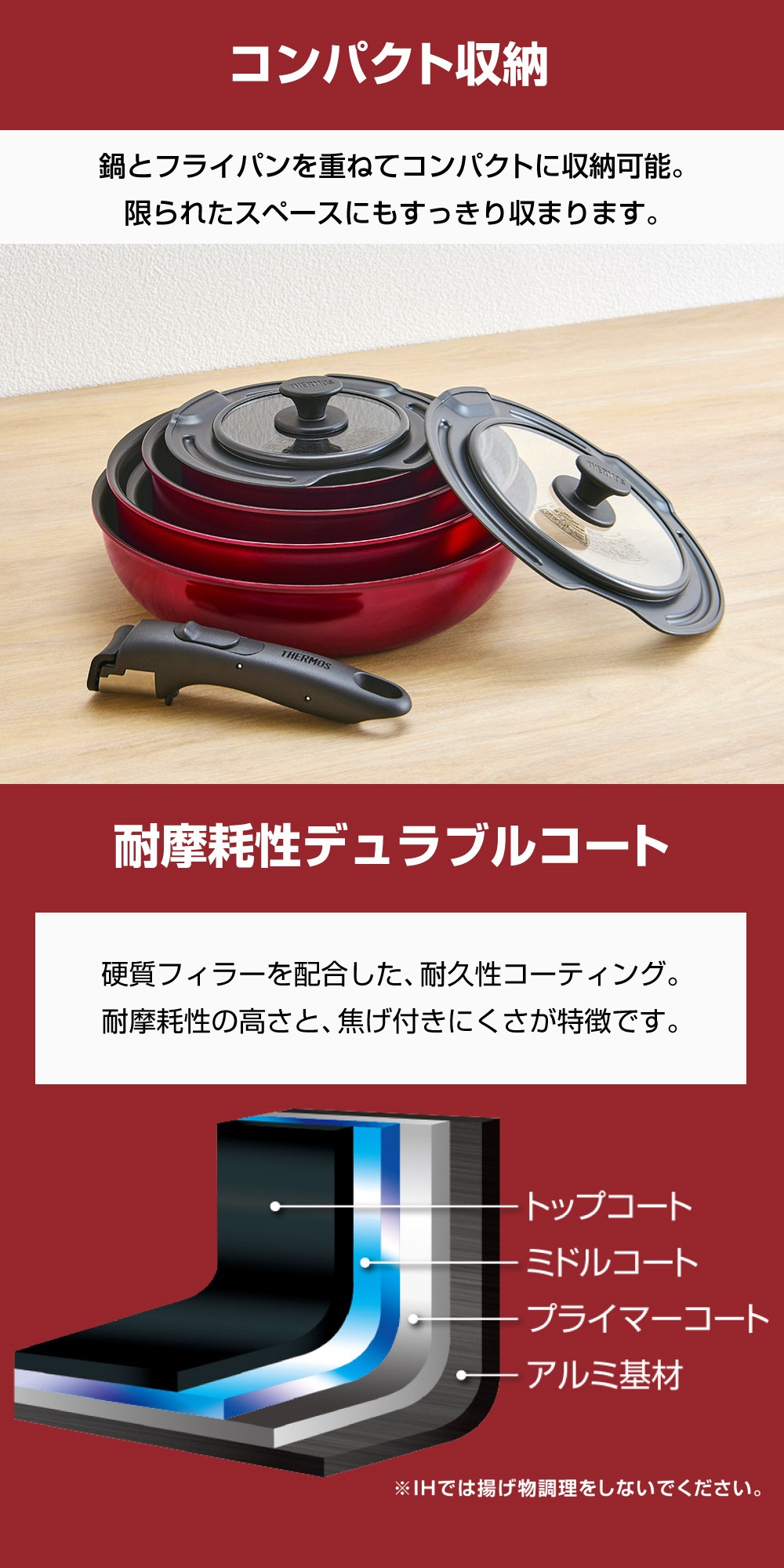 THERMOS（サーモス） THERMOS KSD-8A-DR 取っ手のとれるフライパン8点