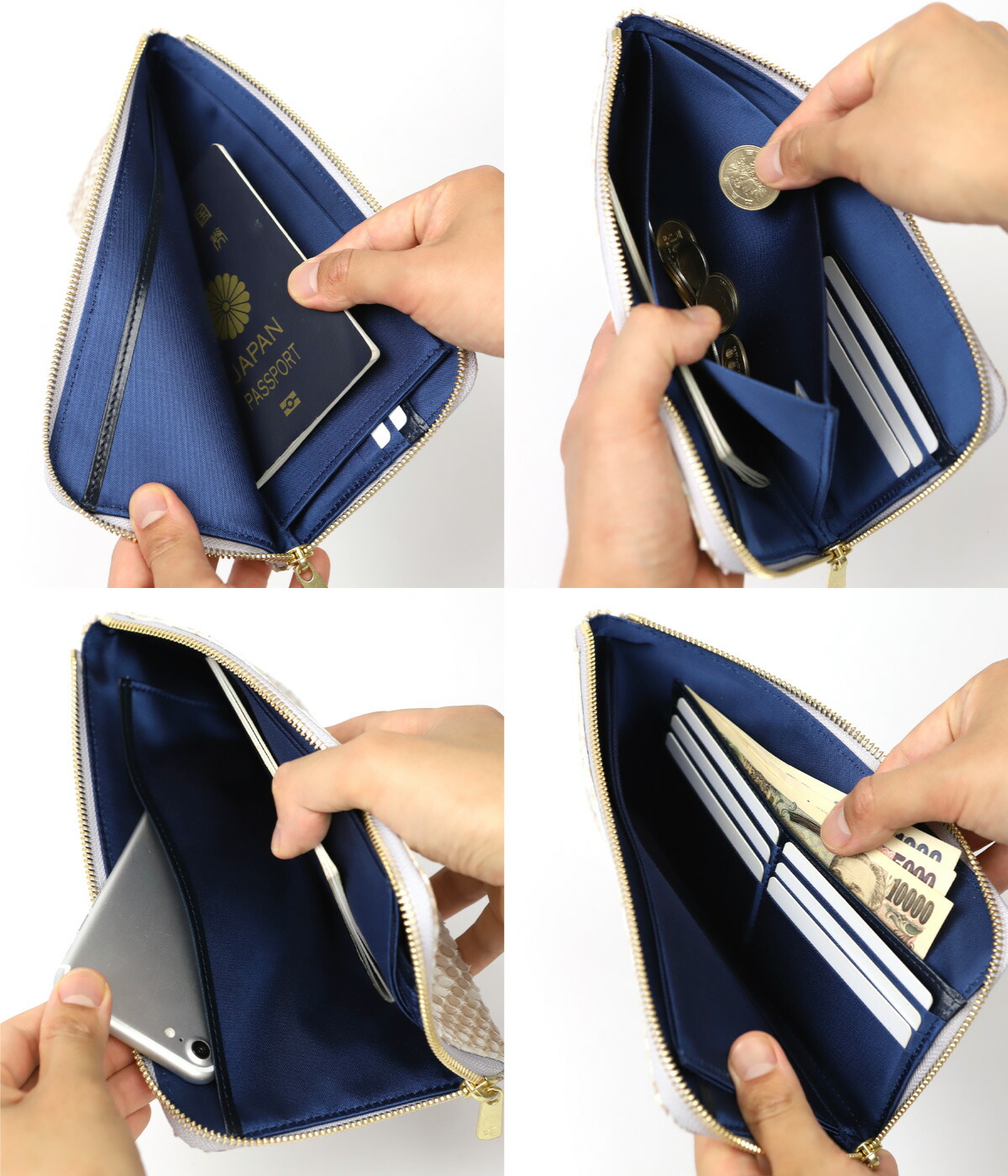 ZOO ズー 蛇革 白 ダイヤモンドパイソン L字ファスナーマルチケース