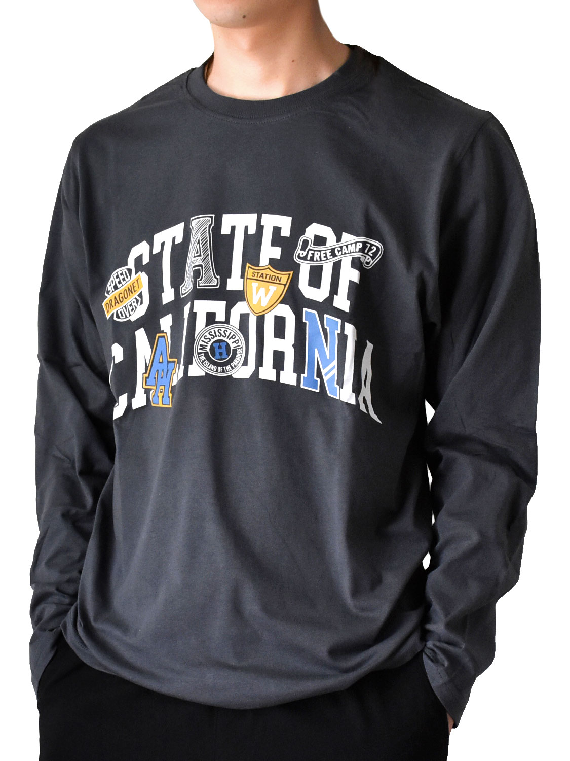 ARONA 長袖Tシャツ メンズ プリント 文字 ロンT ロングTシャツ セール