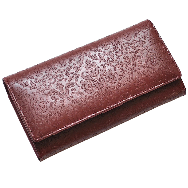 長財布 MOMO レディース 牛革財布 スナップボタン レザー 草木柄 大