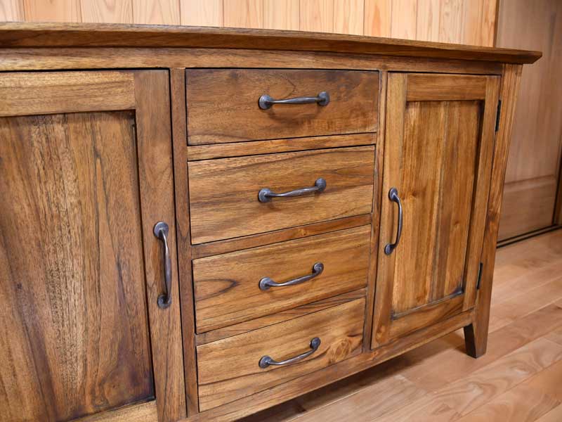 サイドボード チーク 無垢 125 アジアン 北欧 木製 アンティーク調