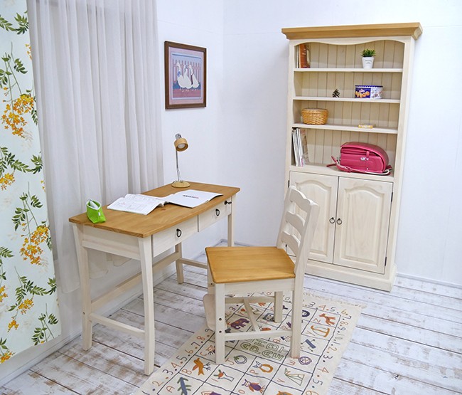 北欧風 フレンチカントリー勉強机+学童チェア85セット リング取っ手
