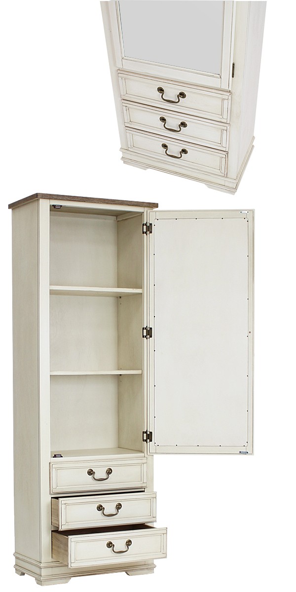 アンティーク調 ミラー付きキャビネット ホワイト アンティーク家具