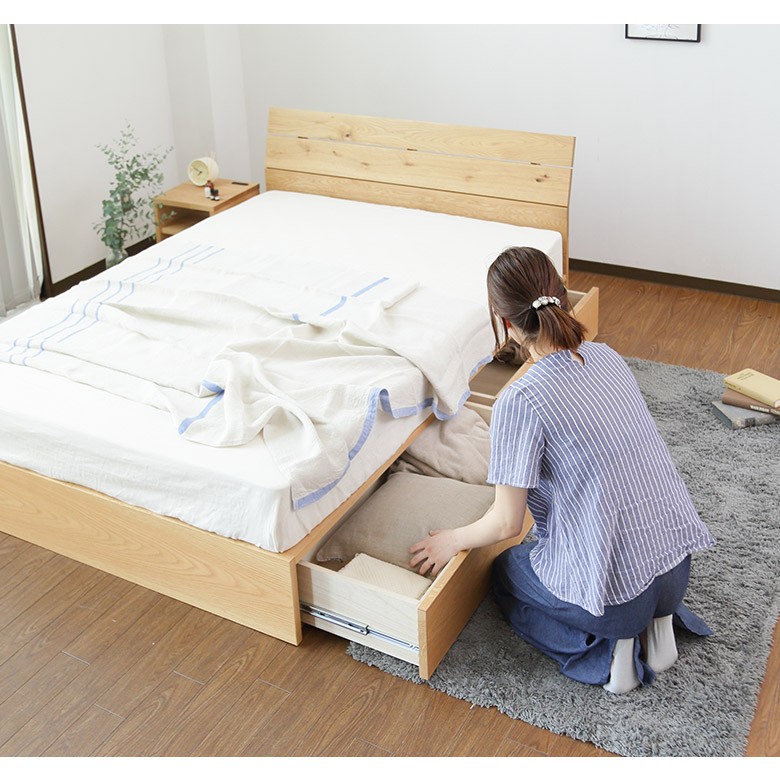 ベッド クイーン 木製 無垢材 組立設置無料 国産 収納 ソレイユ