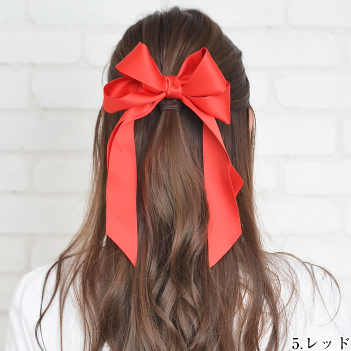 リボン ヘアゴム バレッタ ポニーフック 髪飾り ヘアリボン 大きめ