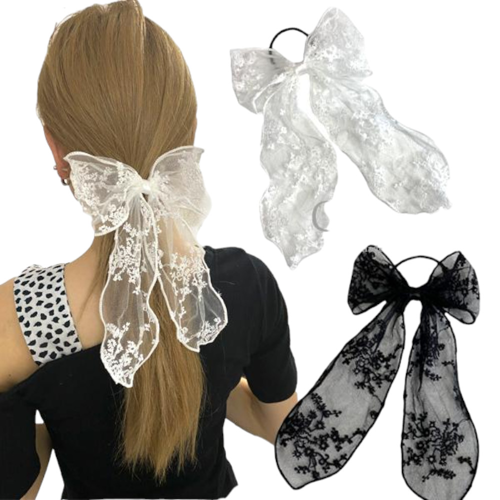 ヘアゴム レース リボン ロング 上品 シンプル おしゃれ ハンドメイド