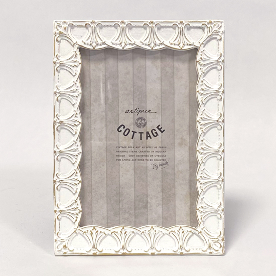 アンティーク フォトフレーム レクト リリー ホワイト はがきサイズ