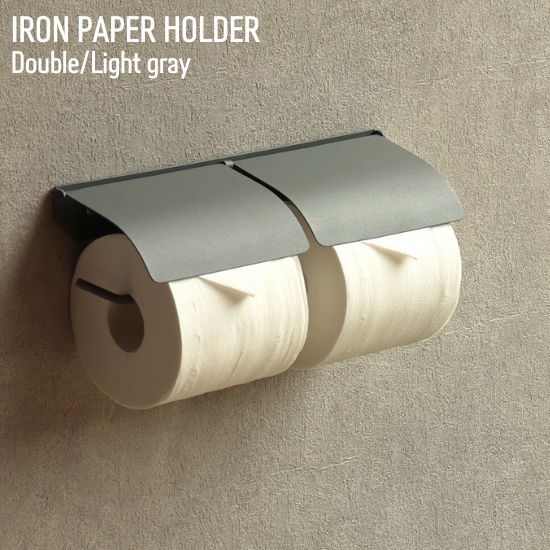 アイアン トイレットペーパーホルダー 2連 ダブル ライトグレー