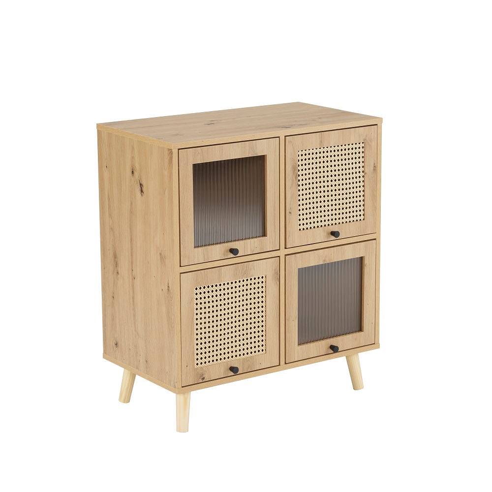 限定セール キャビネット サイドボード チェスト ガラス扉 ラタン調 幅