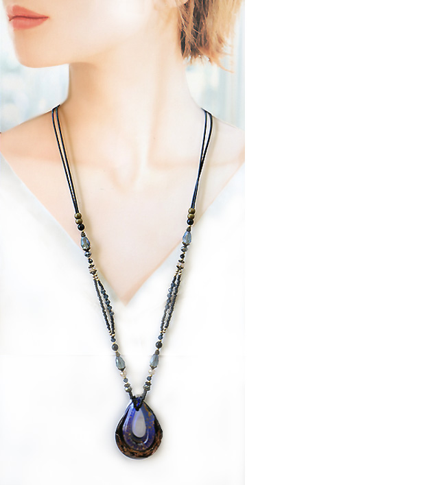 ヴェネチアンガラス風 ベネチアンガラス風 ネックレス ロング しずく