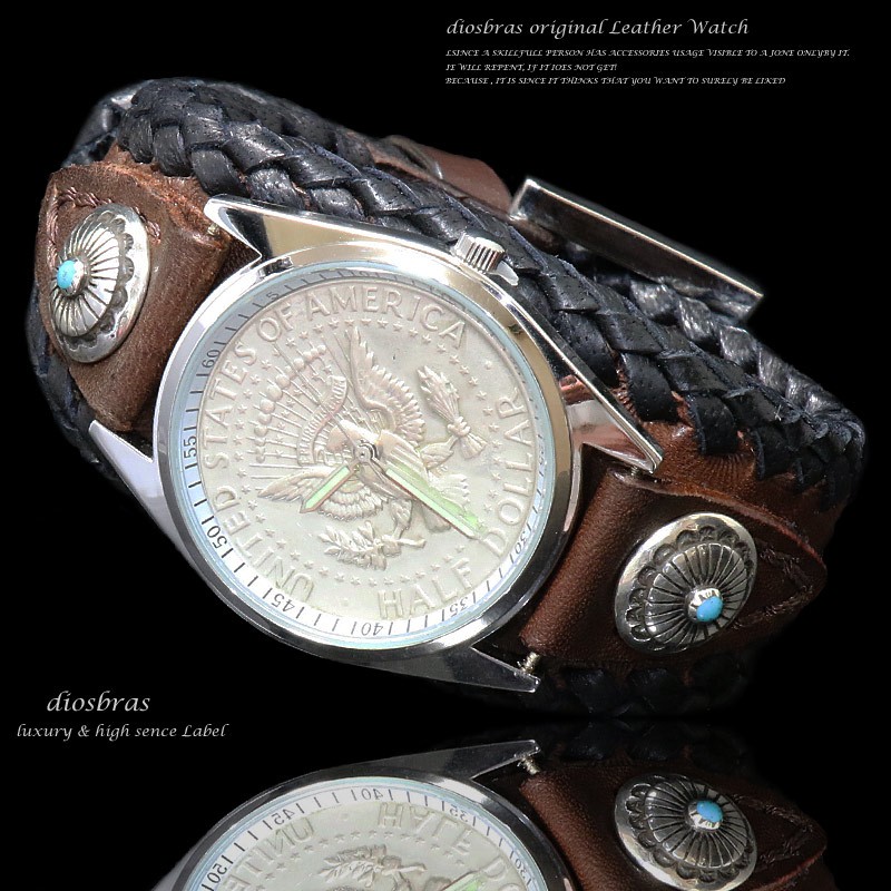 腕時計 メンズ ターコイズ オニキス 時計 レザーブレス ウォッチ 本革