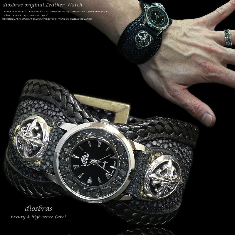 腕時計 メンズ ターコイズ オニキス 時計 レザーブレス ウォッチ