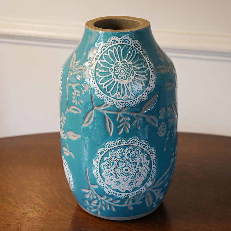 フラワーベース 陶器 花瓶 陶器製 ブルー BL インテリア 雑貨