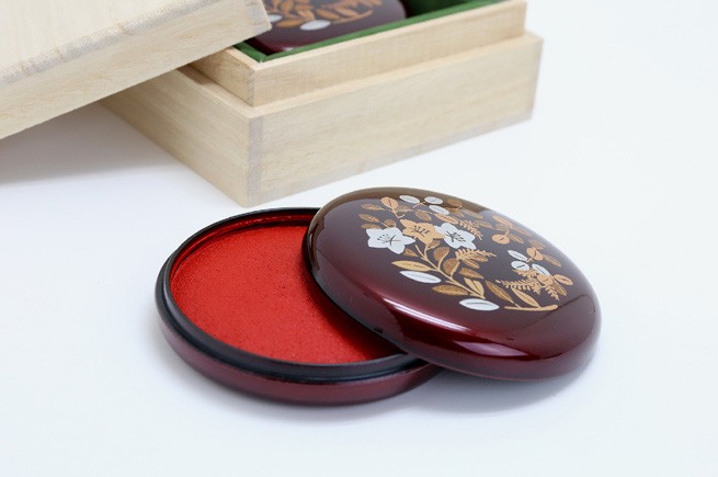 高級朱肉 日光印練り朱肉(四季) 桐箱入り 練朱肉 印泥 秋景色 萩 赤茶