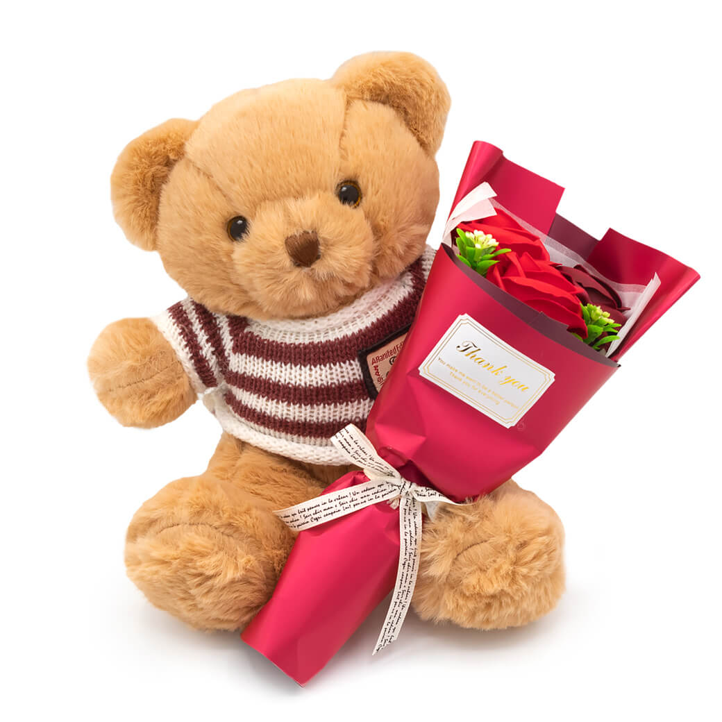 ブーケベア (電報なし) お祝い ぬいぐるみ クマ 花束 バラ ソープ
