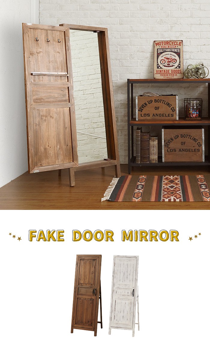 鏡 ミラー ドア風 スタンドミラー 姿見 全身鏡 アンティーク風 木製 扉