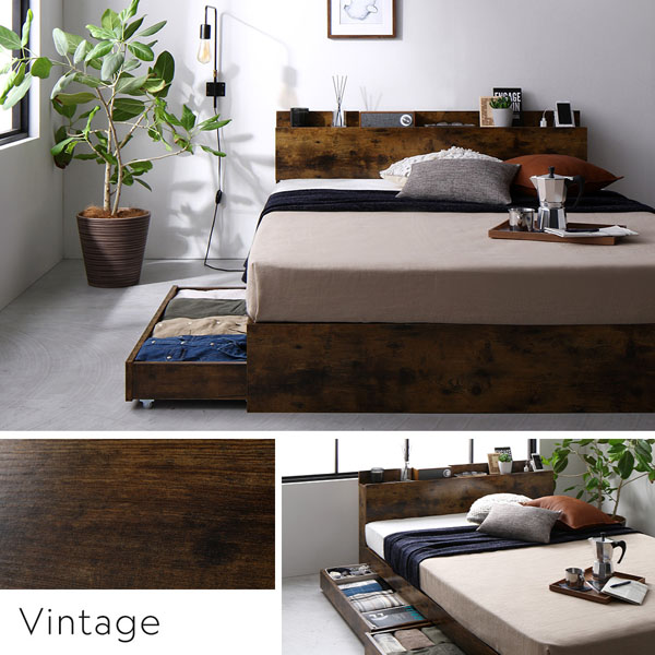 ベッド ダブル ベッドフレームのみ ブラック 宮付 収納ベッド