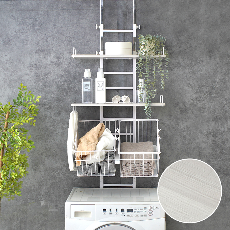 ワイエムワールド ランドリーラック バスケット 2個付き 突っ張り 棚2