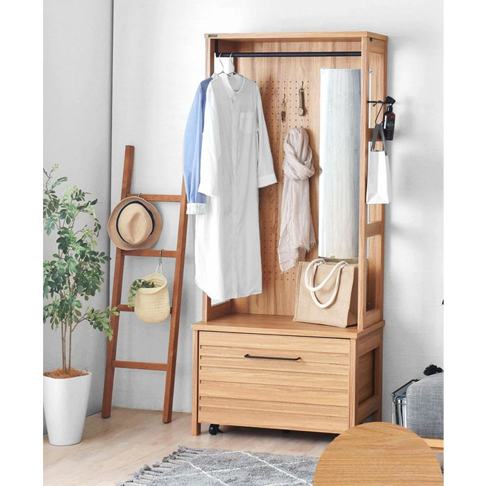 ハンガーラック 幅80 スリム おしゃれ ミラー付 北欧 収納 スチール