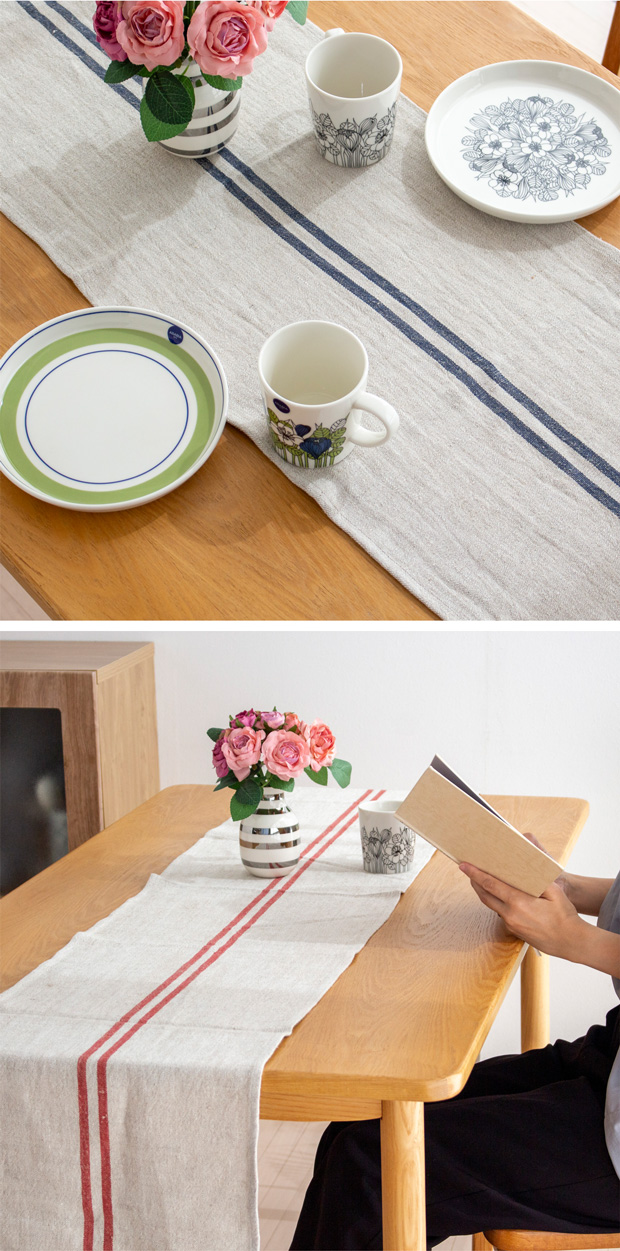 2/25はポイント10倍／ テーブルランナー リネン Wストライプ 230×33cm