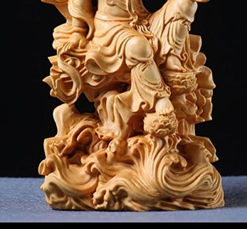 仏像 木彫り 置物 観音像 風水【水月観音】菩薩像 高級天然ツゲ木彫り