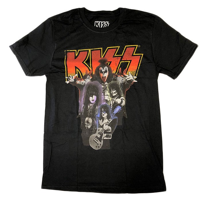 KISS キッス Tシャツ ネオン メンバー ロック ブラック バンドTシャツ