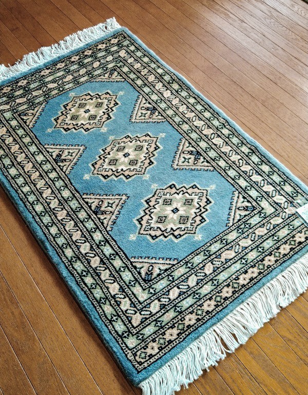 パキスタン絨毯 ウール100％ 手織り絨毯 ムガール 玄関マット 約62