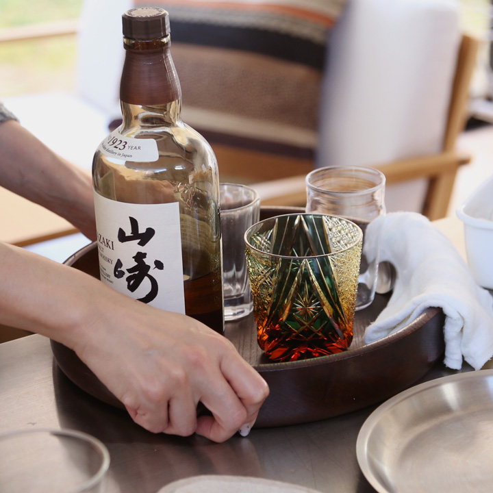 江戸切子 オールド 雅 緑/琥珀 大場硝子 ロックグラス 切子グラス