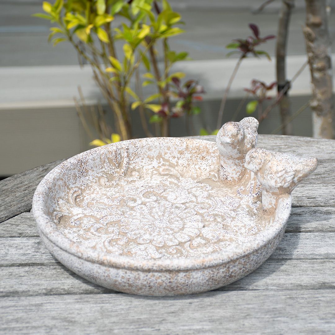 アンティーク調ガーデンオーナメント バードバス レース S : ガーデン