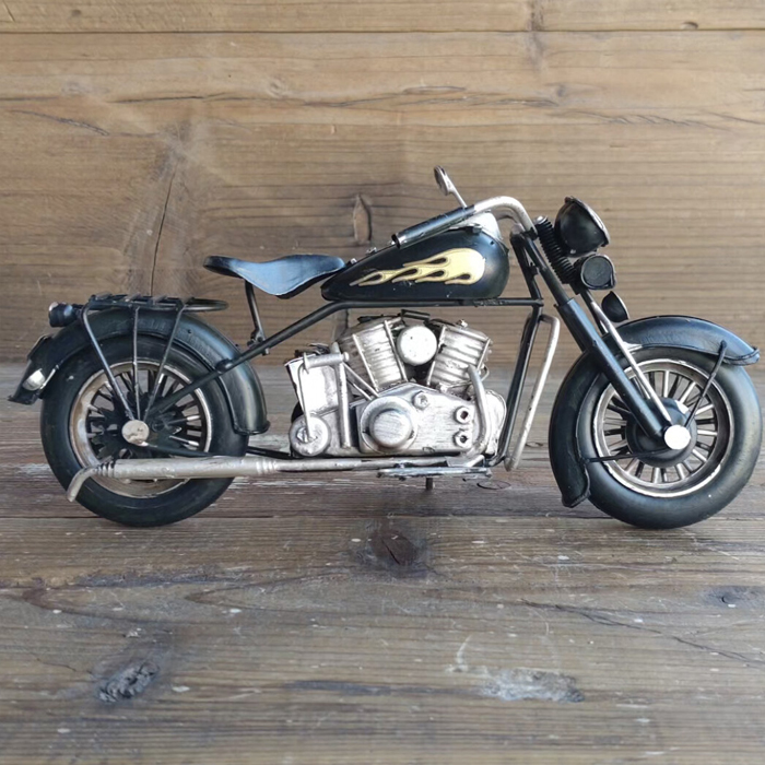 オートバイ バイク 置物 レトロ ブリキ 細工 インテリア 黒 かっこいい