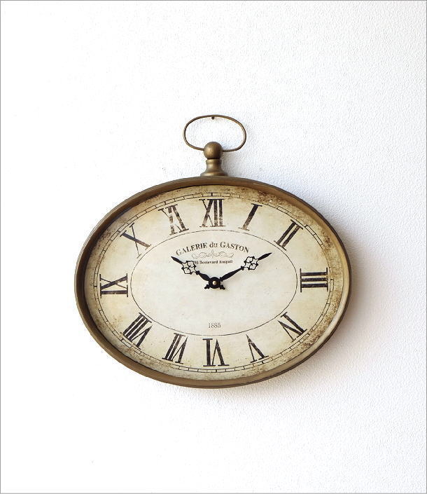 掛け時計 アンティーク ローマ数字 壁掛け 楕円 シャビーシック