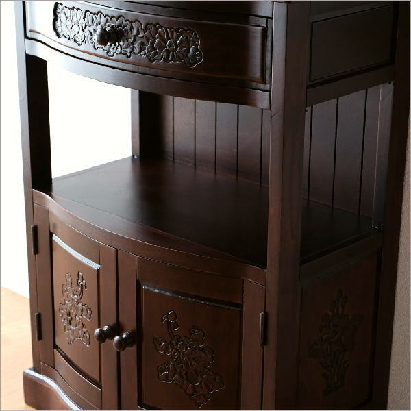 電話台 花台 アンティーク調 玄関 ハイスタンド 木製 キャビネット 扉