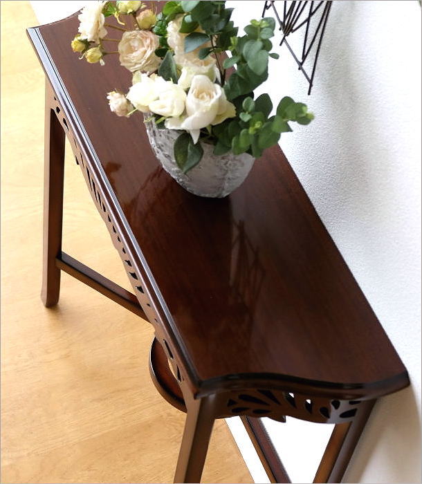 コンソールテーブル アンティーク 玄関 スリム 花台 木製 無垢材