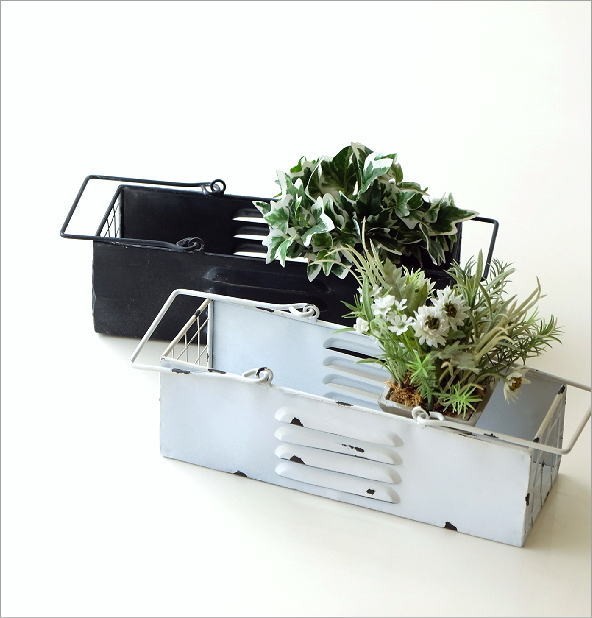 バスケット かご 小物入れ スチール シャビー アンティーク風 フラワー