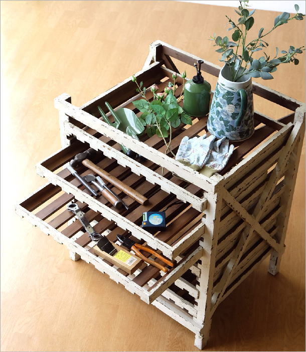 棚 シェルフ シャビー 木製 引き出し ガーデン 収納 飾り棚 ウッド