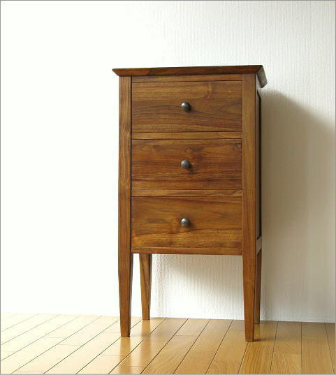 電話台 FAX台 チェスト 3段 木製 天然木 無垢 引き出し収納 おしゃれ