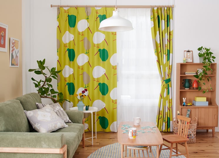 スミノエ 2級遮光カーテン デザインライフ TEKUTEKU KIWI テクテク