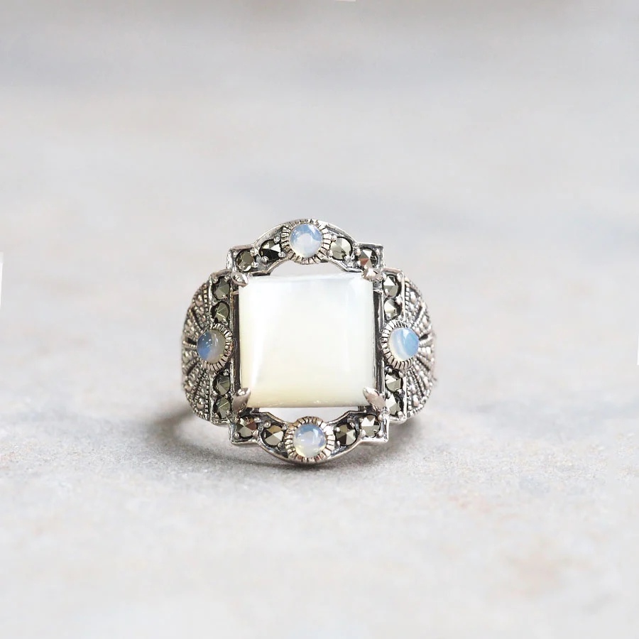 ROKUZAN 白蝶貝 オパール アールデコ リング 指輪 11〜17号 シルバー