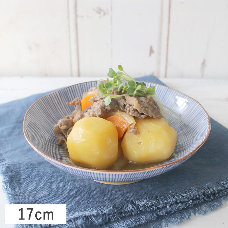 渕茶 染千筋 浅中鉢 17cm 波佐見焼 // 和食器 食器 浅鉢 深皿 盛鉢