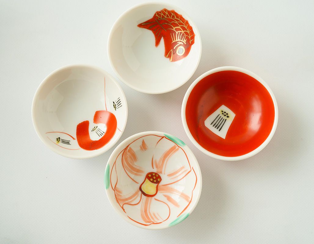 蔵珍窯（ぞうほうがま） 赤絵椿 超豆皿 6cm (お取り寄せ品)// 美濃焼