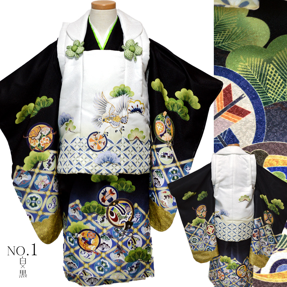 七五三 着物 男の子 絵羽柄 3歳 6点 被布 セット 三歳 レトロ 古典柄