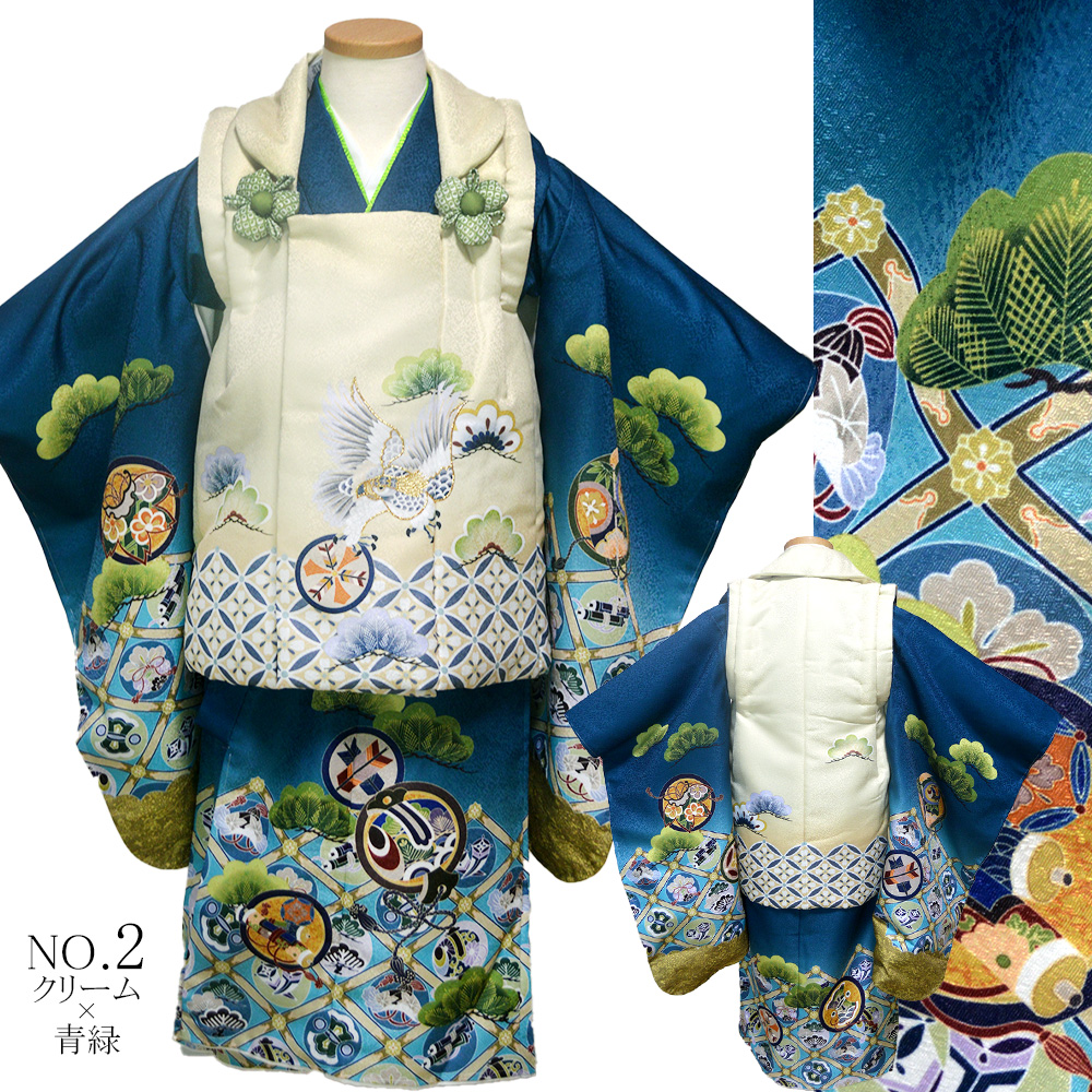 七五三 着物 男の子 絵羽柄 3歳 6点 被布 セット 三歳 レトロ 古典柄
