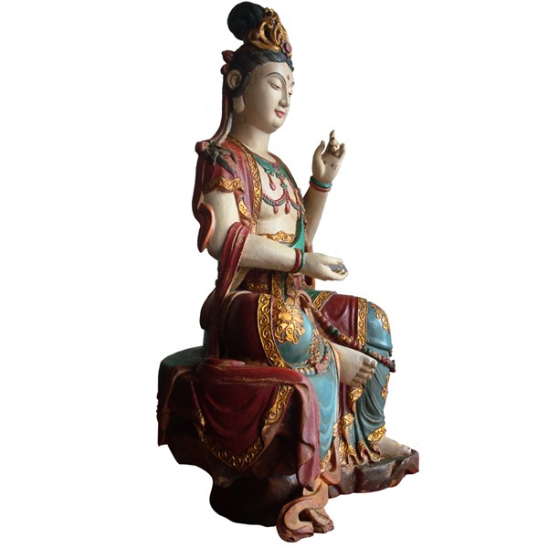 仏像 彩絵観音菩薩坐像 古色仕上げ 観音 ご本尊 仏教 置物 インテリア