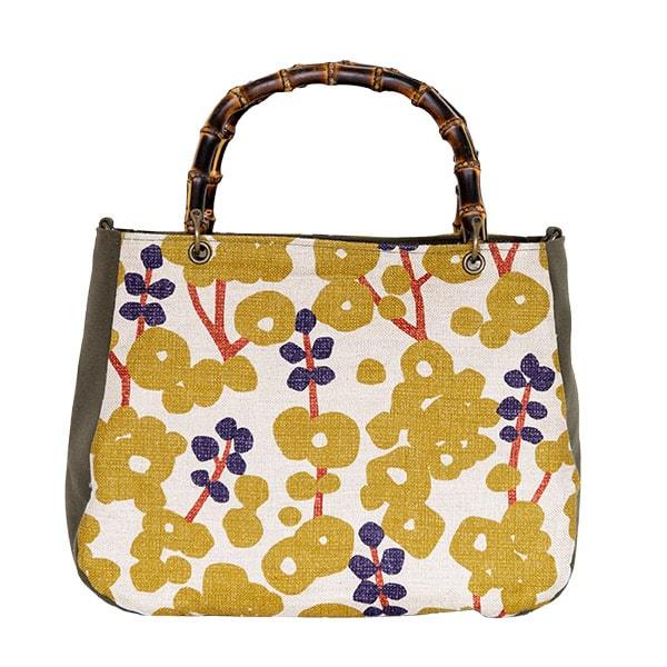 亥之吉 バンブーハンドルバッグ 近江の麻 「はなさかり」花盛り からし